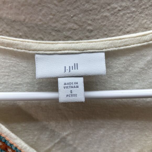 J. Jill Womens Cream Linen Blend Southwest Embroidered Petite Small V Neck - Picture 4 of 4